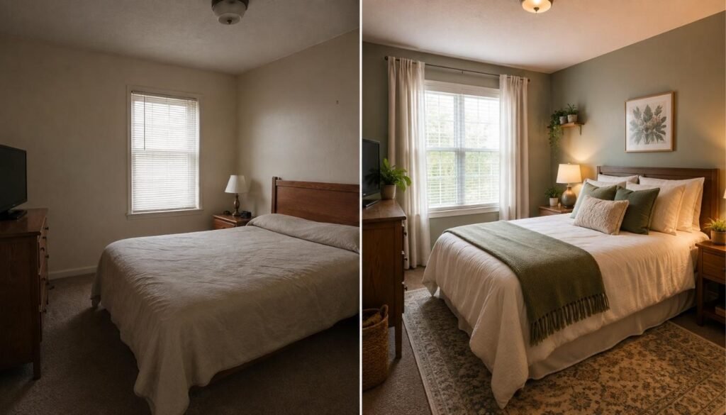 Budget bedroom makeover ideas for couples before and after transformation