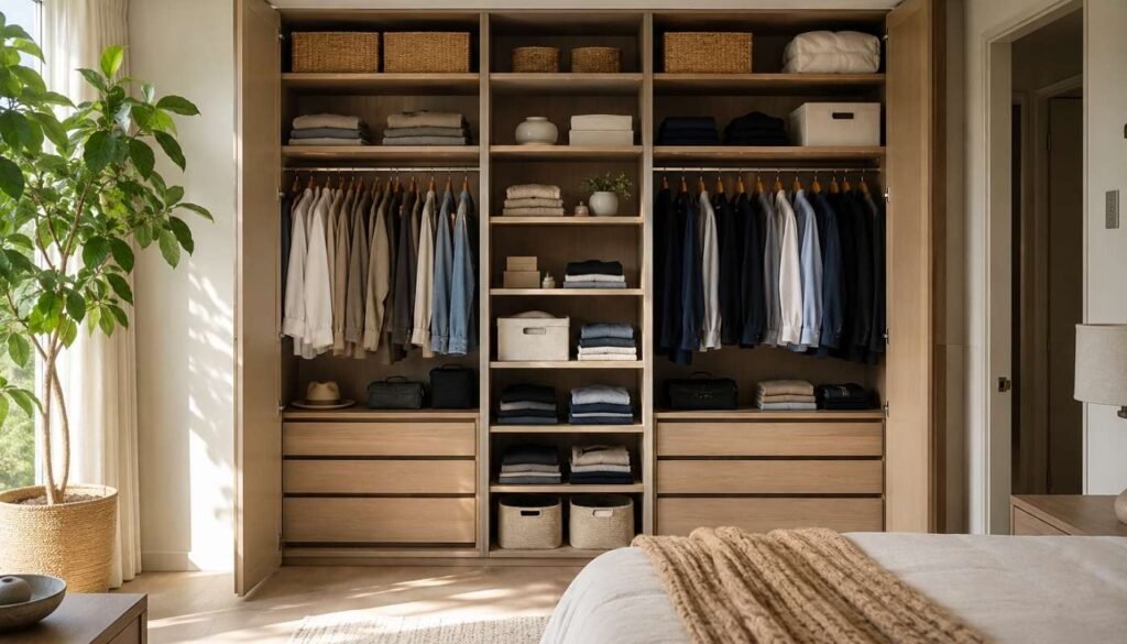 Bedroom storage ideas for couples with organized wardrobe solutions