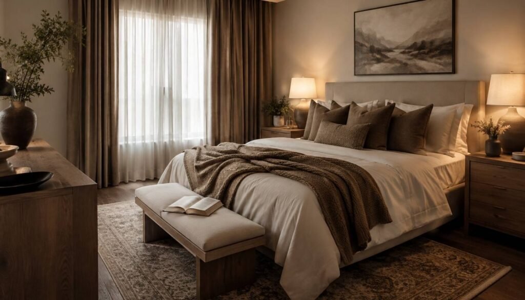 Cozy romantic bedroom ideas for couples with warm lighting and soft textures