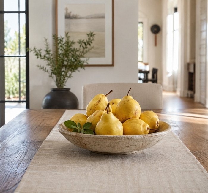 Fruit bowl centerpiece on a dining table