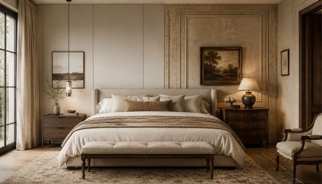 Bedroom design combining modern and vintage styles for couples