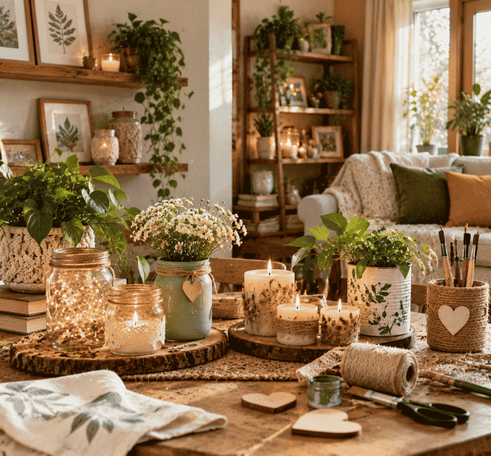 Affordable DIY home decor ideas using handmade decorations and recycled items