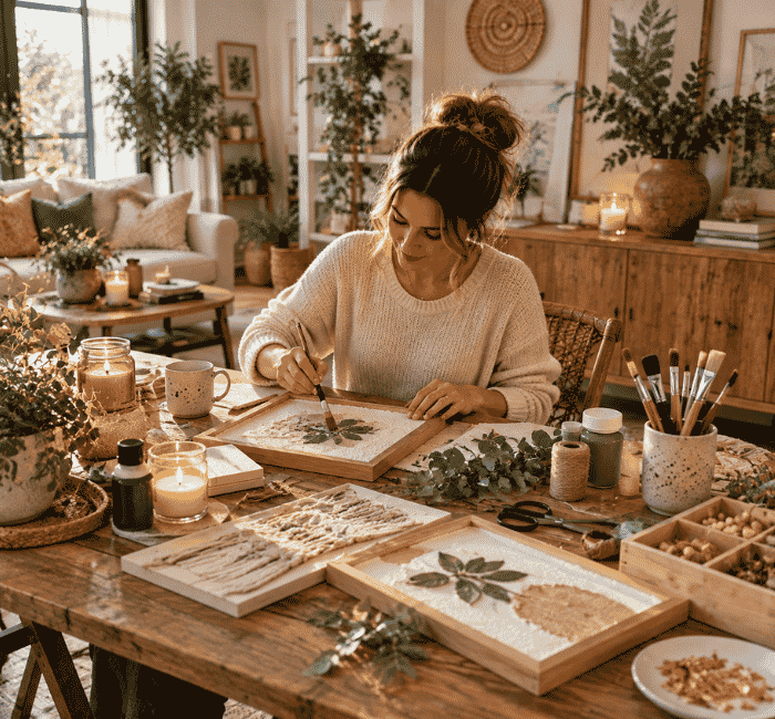 Creative DIY home decor projects with handmade decorations and craft supplies at home